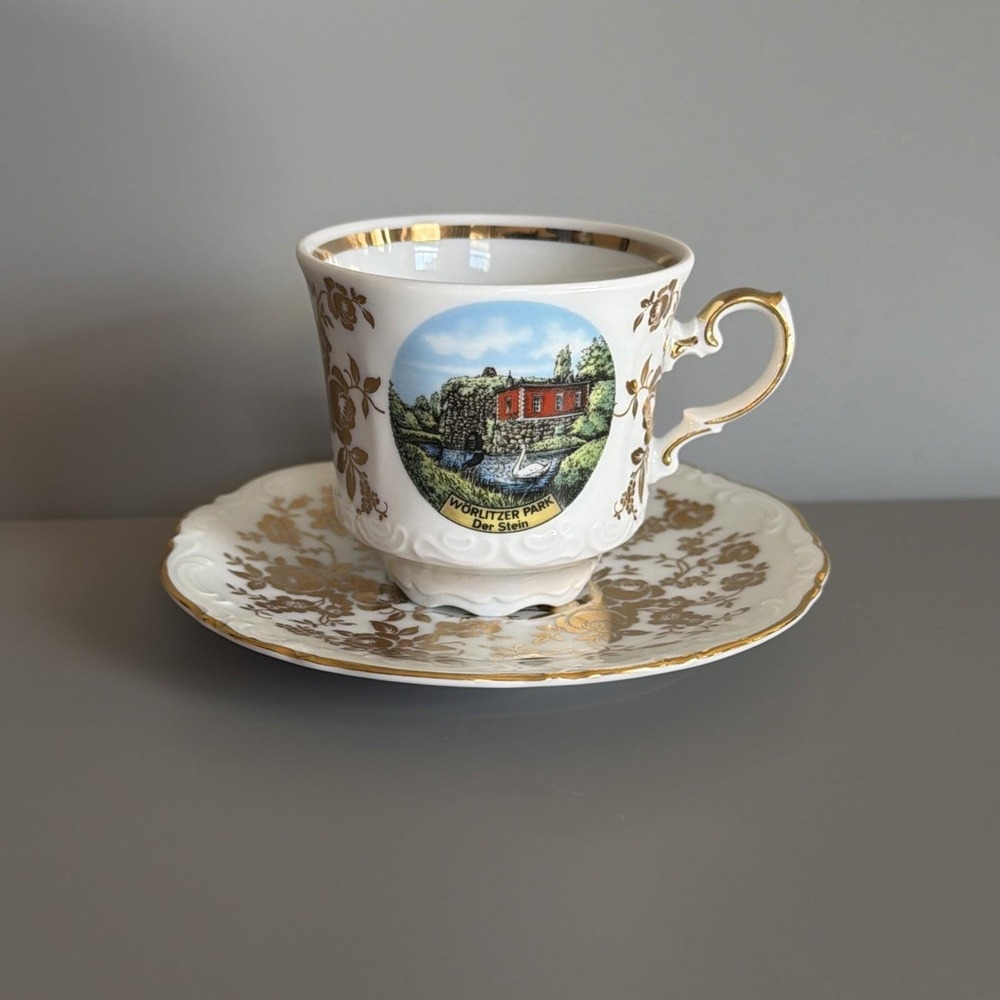 Vtg Theo Kühn Wörlitzer Park Souvenir Porcelain Cup & Saucer Burgwindheim